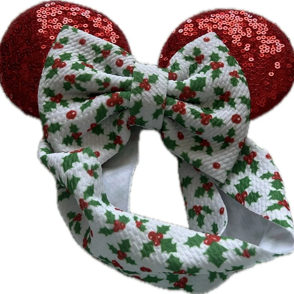 Festive Red Sequin Mouse Ears Headband for Baby